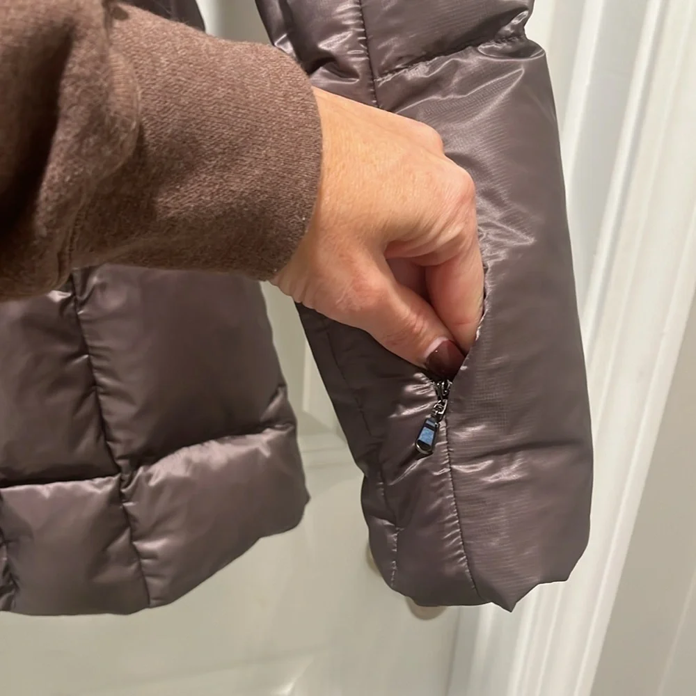 MeCo Goose Down Jacket Coat Women’s chocolate brown long length